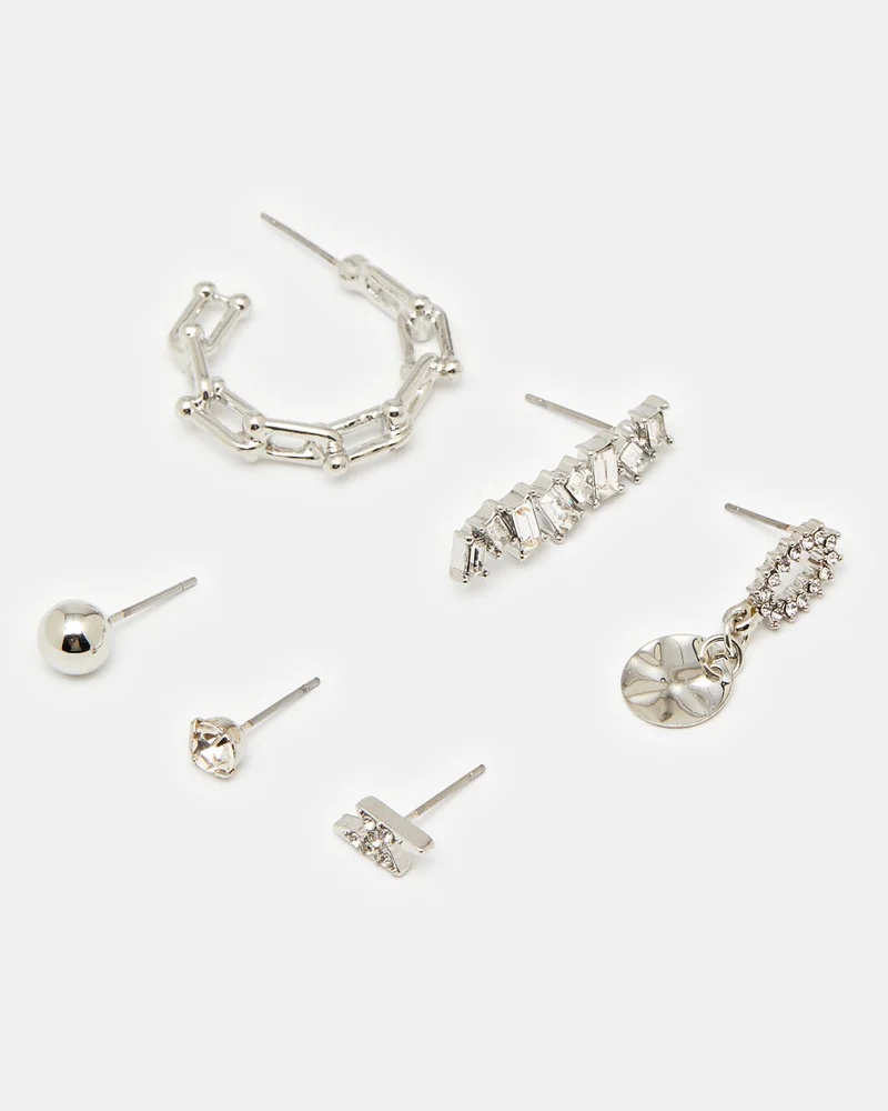 Redtag Women Silver Embellished Earring Set (6 Pairs)