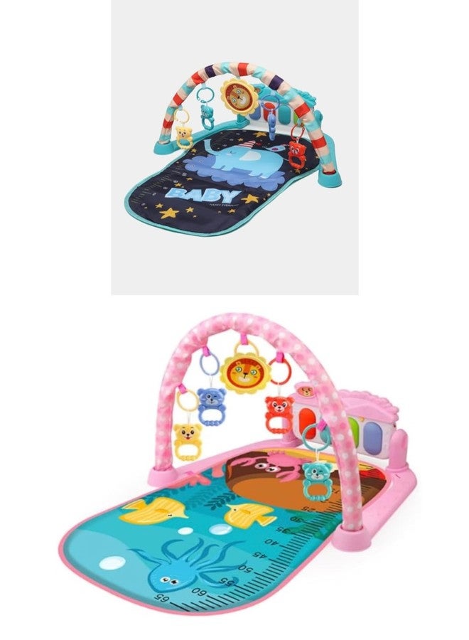 Richtots Premium 2in1 Combo Baby Play Mat Gym & Fitness Rack with Hanging Rattles Lights & Musical Keyboard Mat Piano with Water Play Mat Activicty Centre (Pack of 2) Multicolor - Image 2