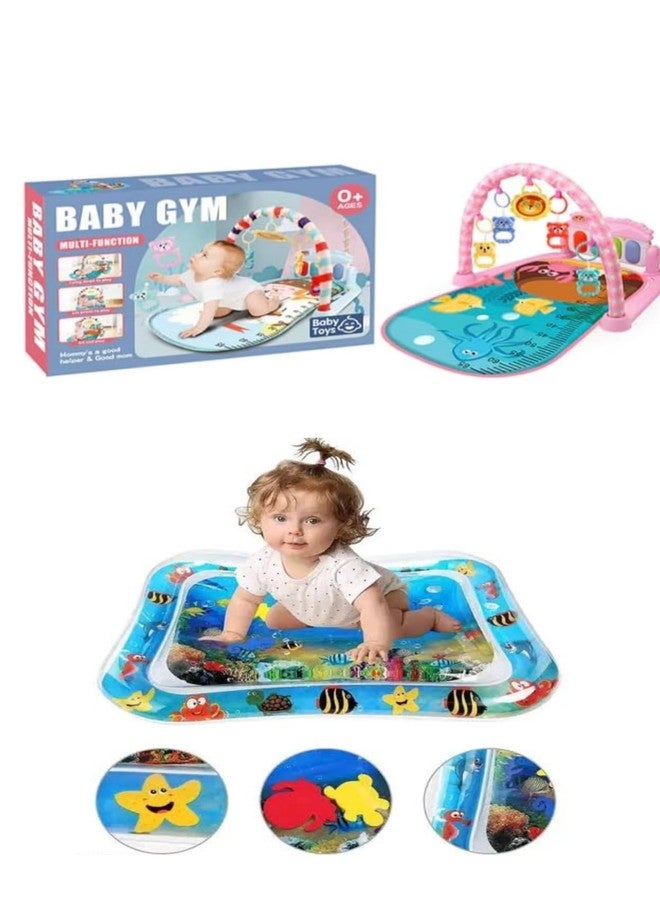 Richtots Premium 2in1 Combo Baby Play Mat Gym & Fitness Rack with Hanging Rattles Lights & Musical Keyboard Mat Piano with Water Play Mat Activicty Centre (Pack of 2) Multicolor - Image 1