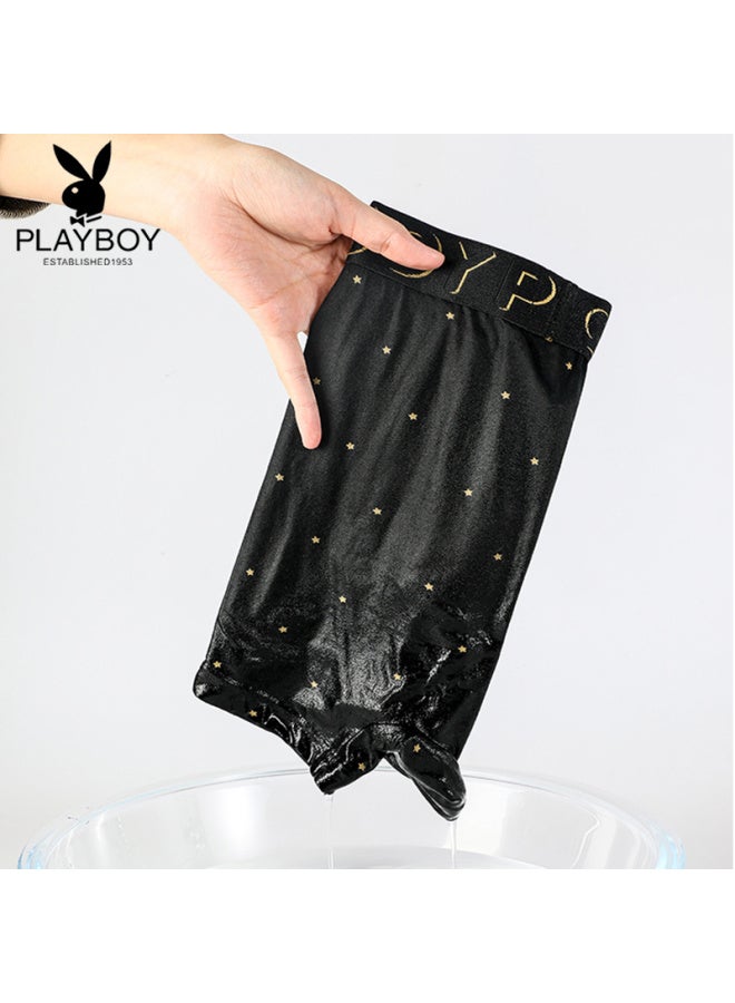 Playboy Men's Underwear, Ice Silk Antibacterial Boxer Briefs, Breathable Loose Shorts, 4-pack Gift Box Set - Image 4