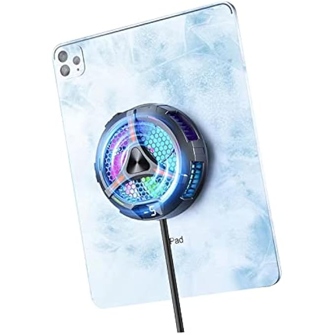 TEESSO IPAD COOLER, UPGRATED 3.9 INCH DIAMETER MAGNETIC TABLET COOLER, IPAD COOLING PAD PHONE COOLING FAN 27W POWER DRIVER, TEMPERATURE DISPLAY RADIATOR FOR IPHONE IPAD PORTABLE LAPTOP COOLER - Image 1