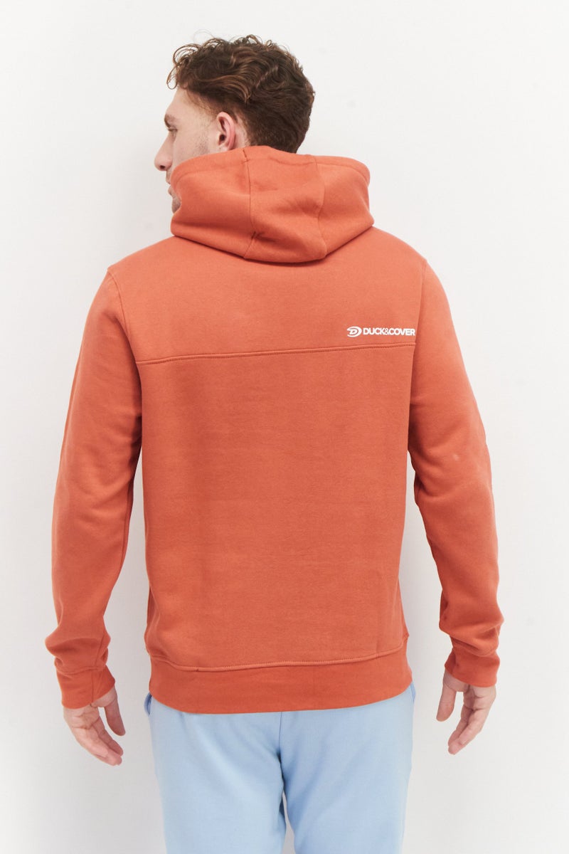 DUCK AND COVER Men Hooded Brand Logo Sweatshirt, Rust - Image 3