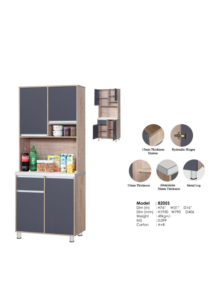 AFT - Modern Storage Cabinet Freestanding Kitchen Pantry Cabinet Microwave Storage Stand with Total of 4-Doors and Drawer Large Storage Space for Kitchen, Dining Room, Living Room. Versatile 2-Door at bottom and 2 doors at top Kitchen Cabinet with Sturdy Tile Top and drawer Stylish Storage Solution. Soft-Closer Doors. Long handles can be straight or slightly curved, adding a modern touch. Consider the handle’s profile to complement your cabinet design. (Dark Gray / Sonoma oak) Arfan Ekol Series - Image 1
