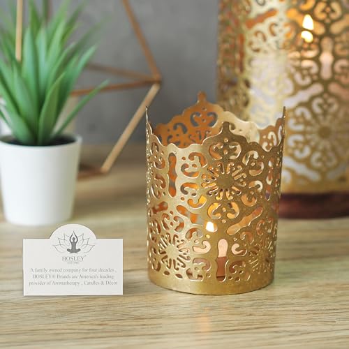 Hosley Set of 3 Gold Diamond Cut Candle Holders 4 Inches High Elevate Your Space with Elegant Metal Candle Holders in a Value Pack - Image 2