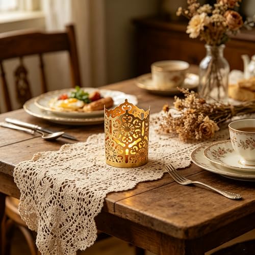 Hosley Set of 3 Gold Diamond Cut Candle Holders 4 Inches High Elevate Your Space with Elegant Metal Candle Holders in a Value Pack - Image 5