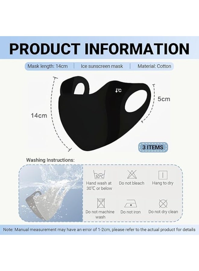 Face Mask Pack of 3 Washable Fabric, Black - Image 5