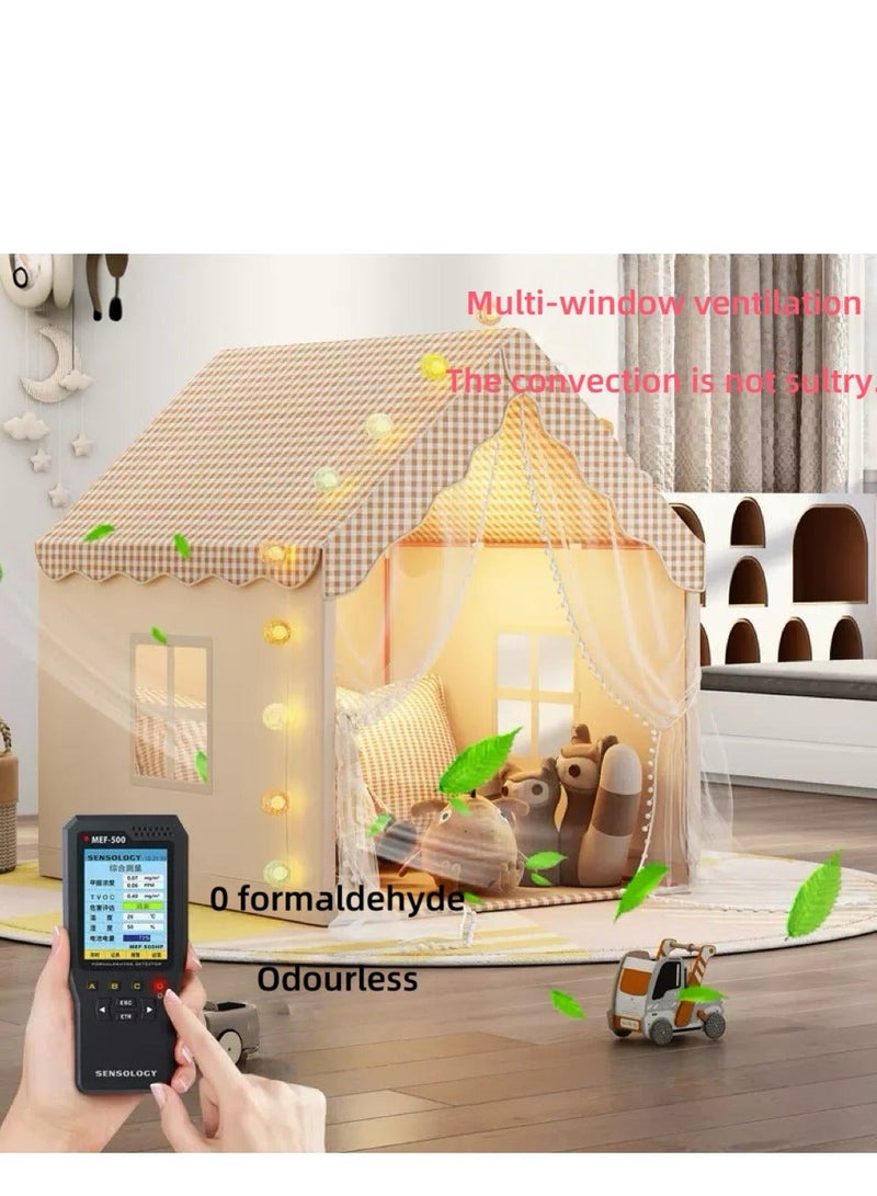 CUNUUDOOL Kids Play Tent Indoor, Kids Playhouse Set With Cotton Ball Light,Colorful Flags,Brown Striped Lattice Design, Toddler Castle For Children Outdoor, Gift For Boys And Girls Birthday - Image 3