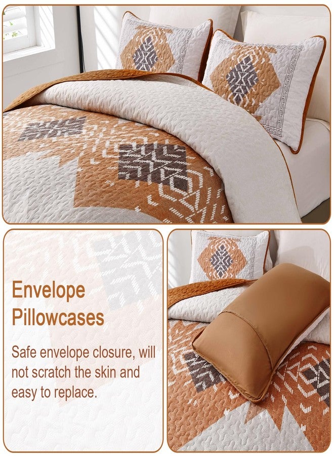 Dintszyayue Boho Quilt Set King Size 3 Pieces Aztec Texture Bedspread Coverlet Comforter Set Bohemian Quilt Bedding Set Microfiber Lightweight Bed Cover for All Seasons (Terracotta, 90''×103'') - Image 4