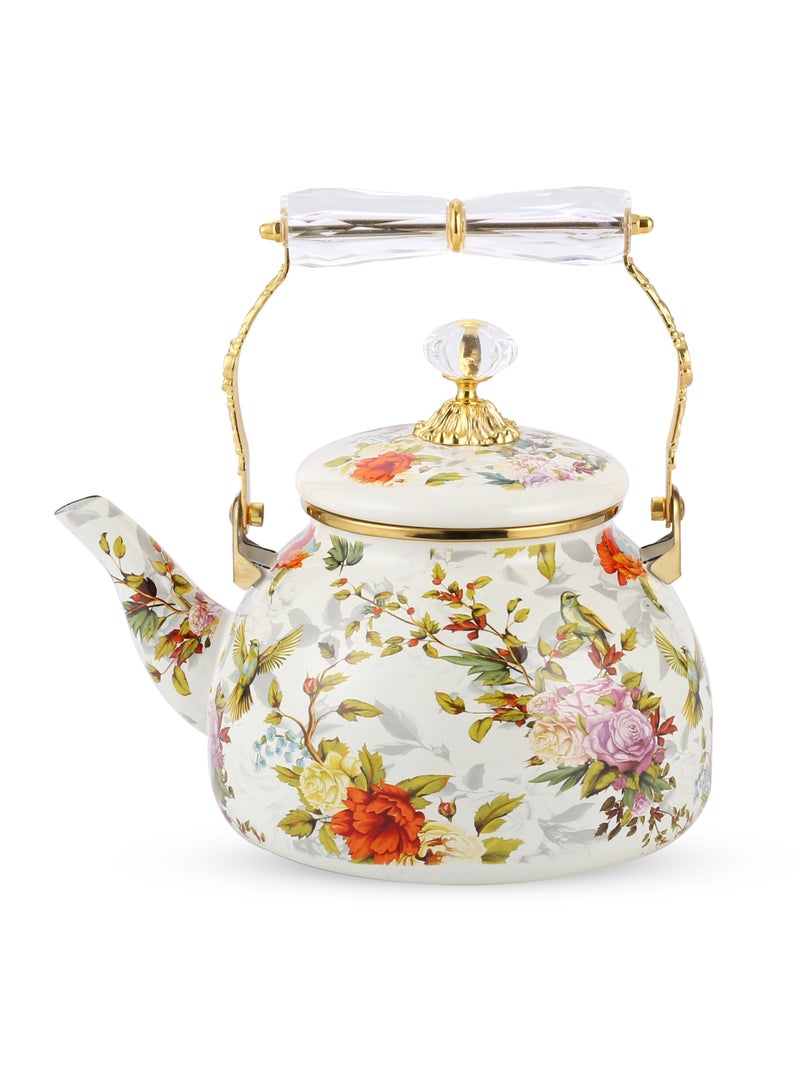 Life Smile غلاية منزلية محمولة سعة 2.8 لتر، غلاية شاي من الفولاذ المقاوم للصدأ مطلية بالمينا مع مقبض قابل للطي مقاوم للحرارة، غلاية شاي مع غطاء قابل للإزالة، مثالية لغلي الماء والحليب والشاي - Image 1