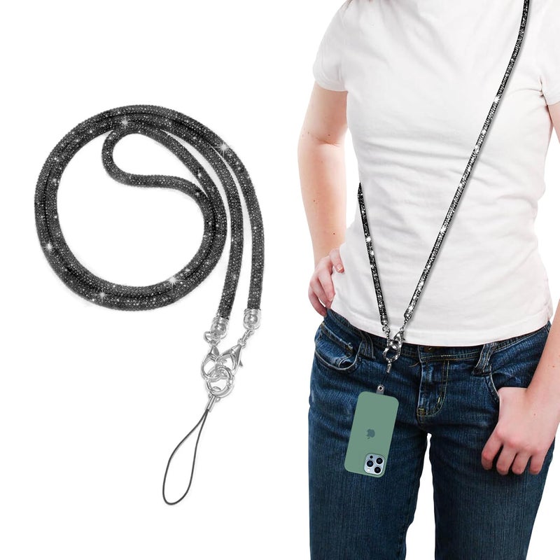 GadgetBite Diamond Charm Phone Lanyard - Cross body lanyard, Mobile Holder Strap, Hands-Free Neck Hanging Chain Accessory, Compatible with iPhone & Most Smartphones, Charms for Phone Case.(Black) - Image 1