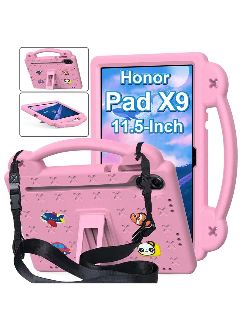 Case Compatible with Honor Pad X9 11.5 Inch, DIY Accessories for Kids, Shockproof Case with 【Pencil Holder】 【Shoulder Strap】 【Handle Stand】, Pink - Image 1