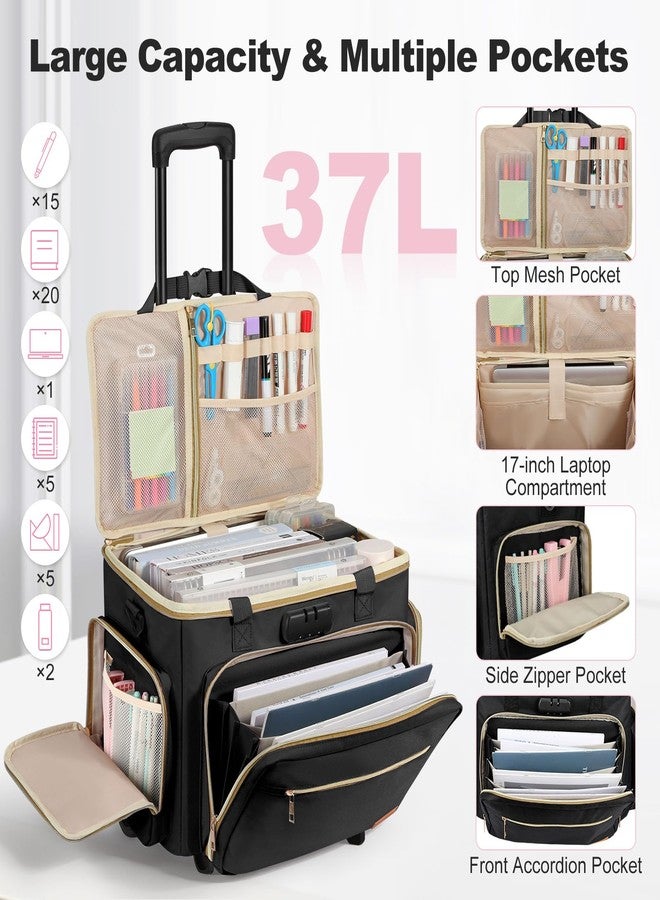 Housolution Rolling Teacher Bag with Wheels, Fits for 17" Laptop, Teacher Tote Bag with Detachable Trolley, Laptop Work Case with Anti Theft Lock, Briefcase Cart with Accordion File Organizer, Black - Image 3