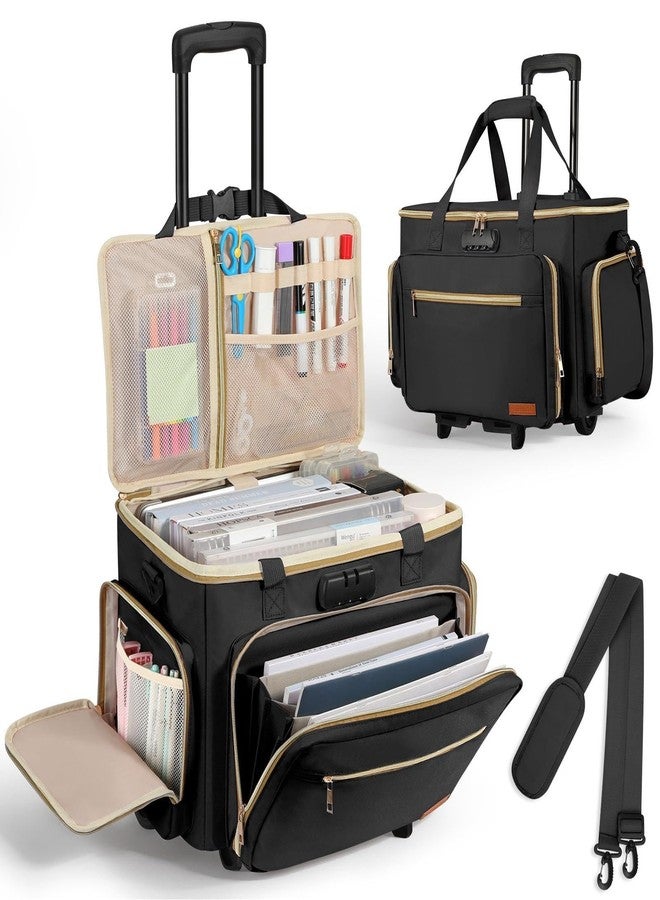 Housolution Rolling Teacher Bag with Wheels, Fits for 17" Laptop, Teacher Tote Bag with Detachable Trolley, Laptop Work Case with Anti Theft Lock, Briefcase Cart with Accordion File Organizer, Black - Image 1