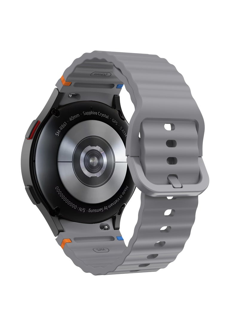 Silicone Band Compatible with Samsung Galaxy Watch 7/6/5/4 47/46/45/44/43/42/40mm Silicone Wave Desgin Strap (Space Grey)  - Image 4