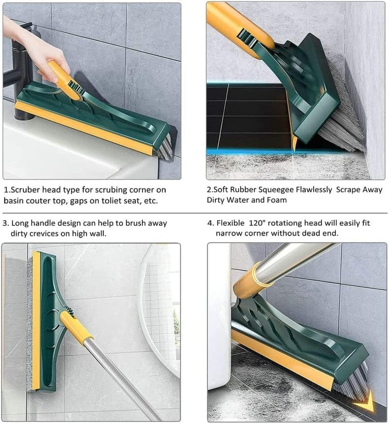 2 in 1 Floor Scrub Brush with Squeegee, Floor Scrubber with Long Handle, Premium Rotating Bathroom Kitchen Crevice Cleaning Brush, 120 Degree Triangular Rotating Brush Head  - Image 5
