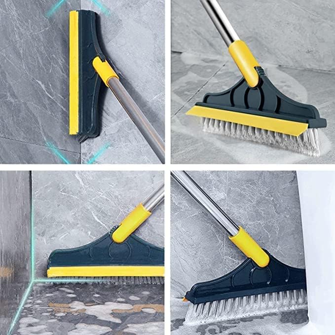 2 in 1 Floor Scrub Brush with Squeegee, Floor Scrubber with Long Handle, Premium Rotating Bathroom Kitchen Crevice Cleaning Brush, 120 Degree Triangular Rotating Brush Head  - Image 3