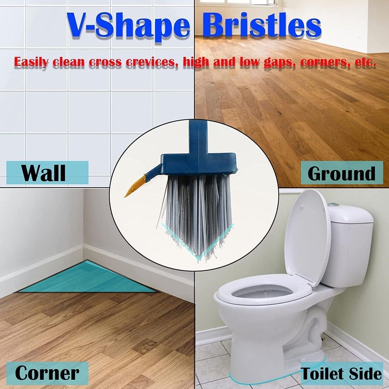2 in 1 Floor Scrub Brush with Squeegee, Floor Scrubber with Long Handle, Premium Rotating Bathroom Kitchen Crevice Cleaning Brush, 120 Degree Triangular Rotating Brush Head  - Image 4