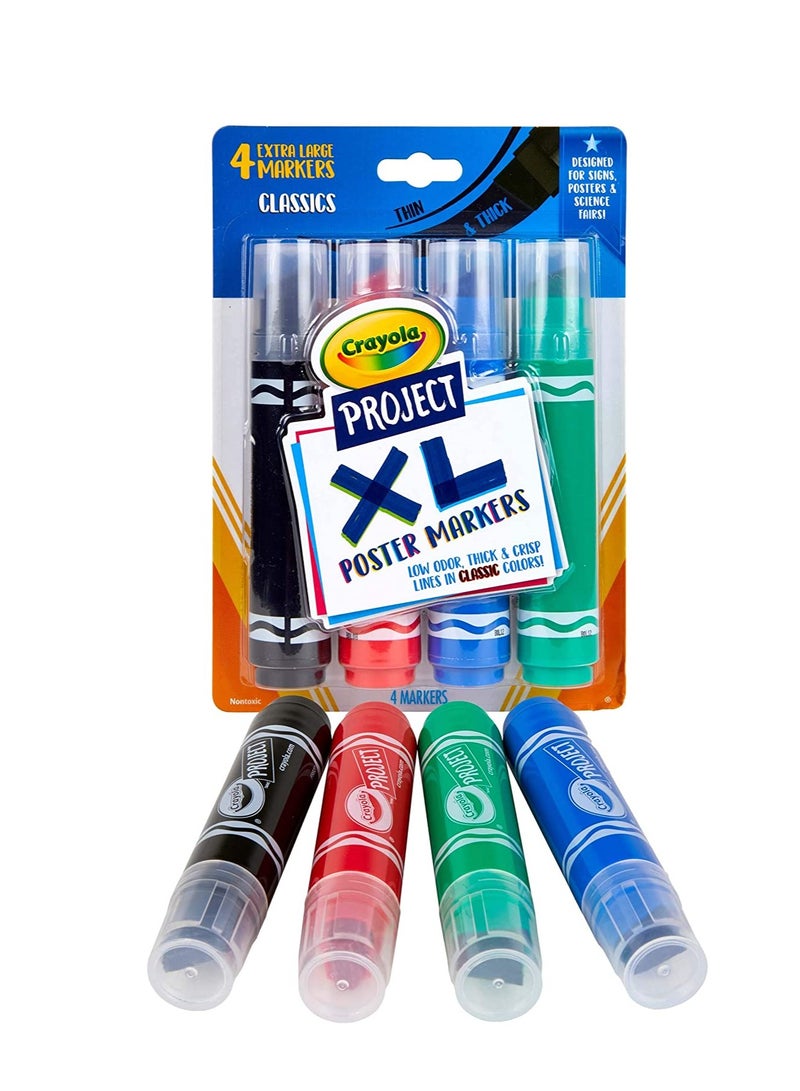Crayola Project XL Poster Markers Classic Colors 4ct - Image 1