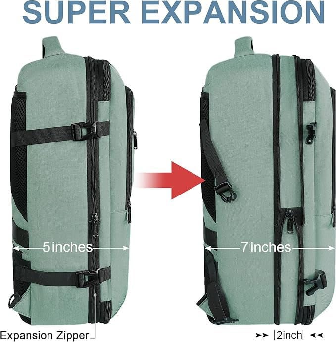 Vancropak Travel Bag, Large 40L Carry on Backpack Airline Approved Expandable Suitcase Daypack, Water Resistant Travel Backpack Overnight Lightweight Luggage Weekender Bag for Flight Men Women, Cyan - Image 4