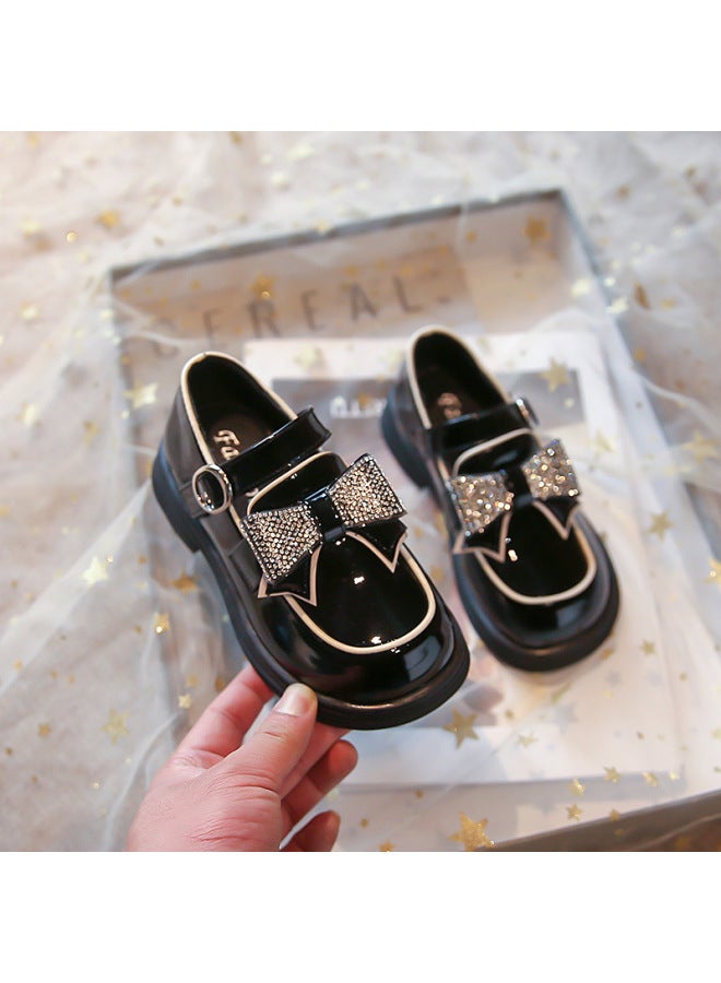 Girls' Bow-knot Princess Shoes  Spring New British Style Black Leather Shoes Student Performance Flats