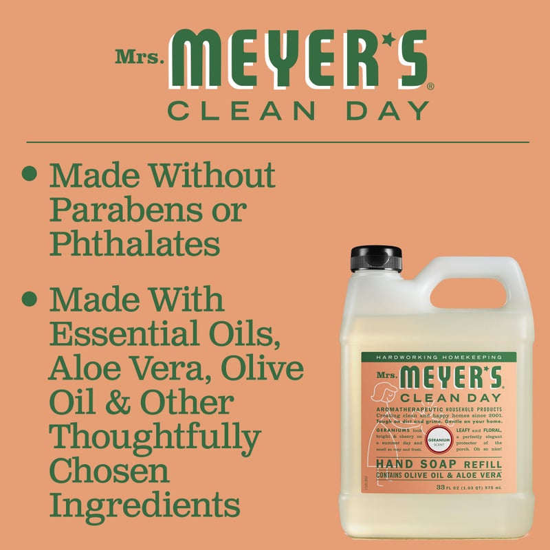 MRS. MEYER'S CLEAN DAY Hand Soap Refill, Made with Essential Oils, Geranium, 33 fl. oz - Image 3
