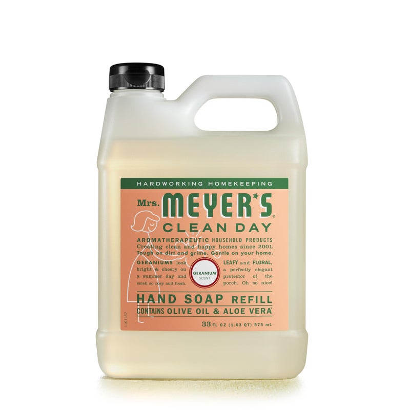 MRS. MEYER'S CLEAN DAY Hand Soap Refill, Made with Essential Oils, Geranium, 33 fl. oz - Image 1