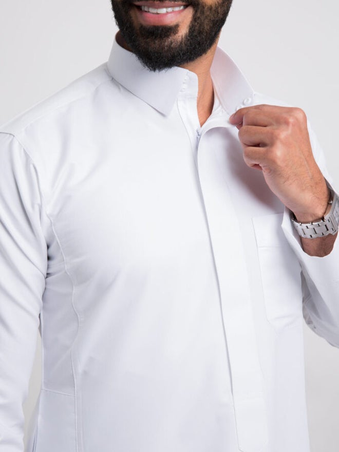 ALSHIAKA Men Classic Zippered Qalab Thobe, White - 62inches - Image 5