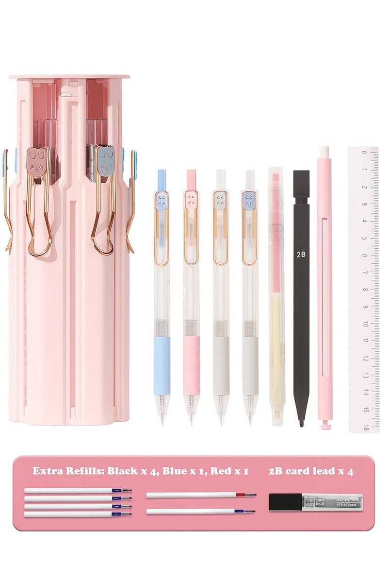 Invite Enterprise Pencil Box with Standing Pen Holder | Multi-Function Writing Case with Ruler, Gel Pens, Eraser & Refills | Ideal Gift for Boys, Girls [Multicolor] (6 in1 Pen case) - Image 2