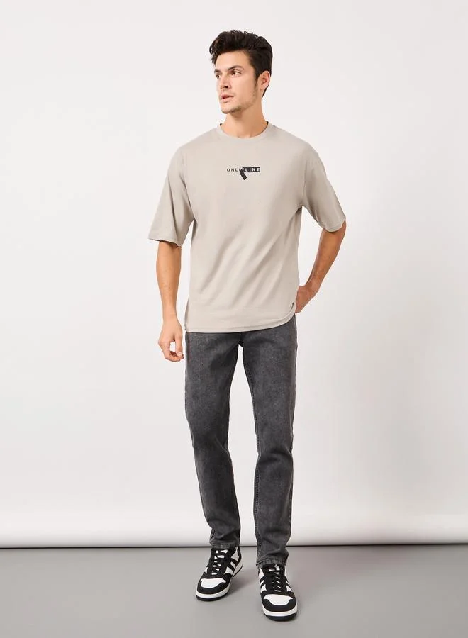 ستايلي Styli Minimal Print Oversized Pure Cotton T-Shirt