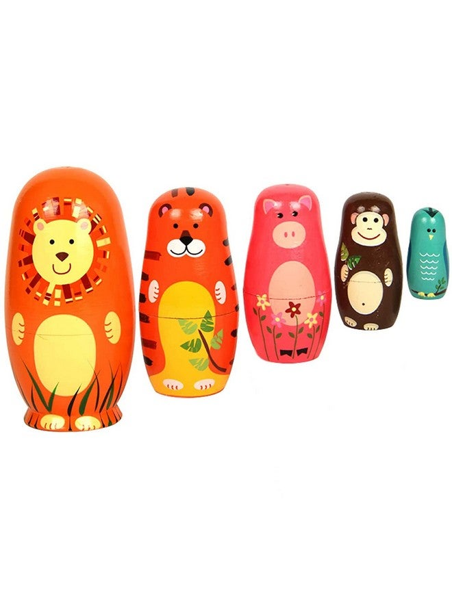 maxshop Nesting Dolls For Kids - Russian Wooden Stacking Nested Set 5 Pieces Handmade Toys For Children Christmas Birthday Rome Decoration Halloween Wishing Gift (Captain Lion) - Image 1