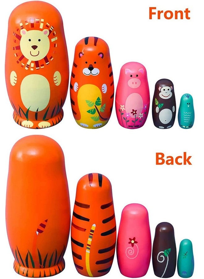 maxshop Nesting Dolls For Kids - Russian Wooden Stacking Nested Set 5 Pieces Handmade Toys For Children Christmas Birthday Rome Decoration Halloween Wishing Gift (Captain Lion) - Image 3