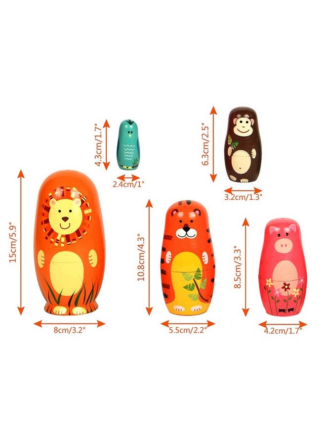 maxshop Nesting Dolls For Kids - Russian Wooden Stacking Nested Set 5 Pieces Handmade Toys For Children Christmas Birthday Rome Decoration Halloween Wishing Gift (Captain Lion) - Image 2