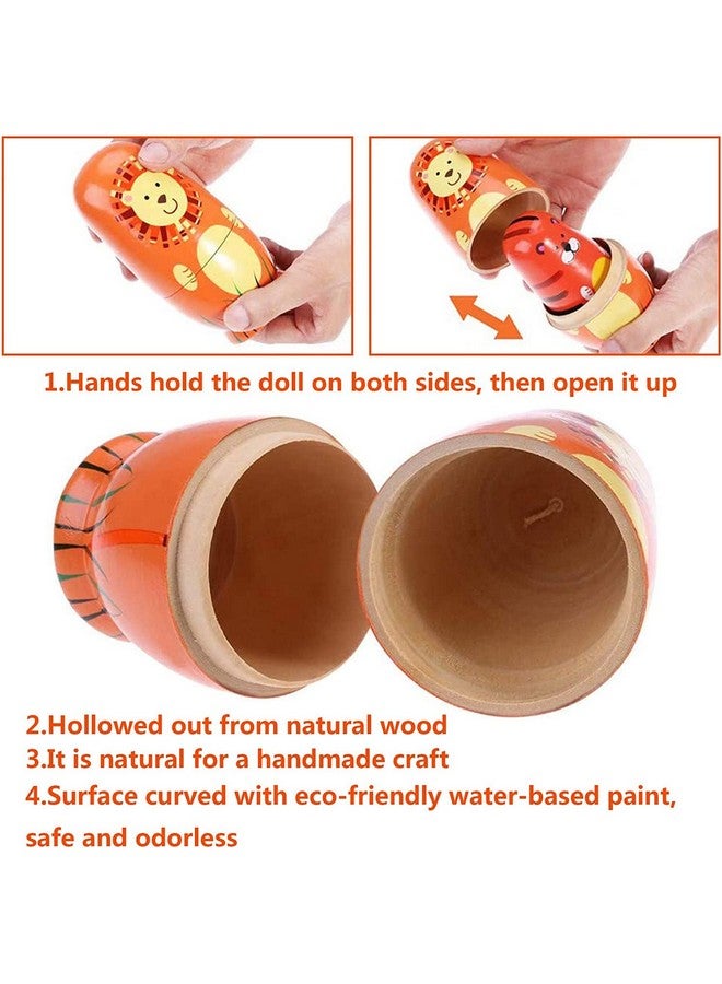 maxshop Nesting Dolls For Kids - Russian Wooden Stacking Nested Set 5 Pieces Handmade Toys For Children Christmas Birthday Rome Decoration Halloween Wishing Gift (Captain Lion) - Image 4