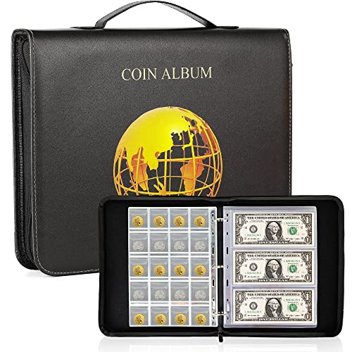 Fubeasi Coin Collection Holder Album Book 200 Pockets for Coins 30 Pockets for Paper Money and Stamps Collector Supplies Binder - Image 1