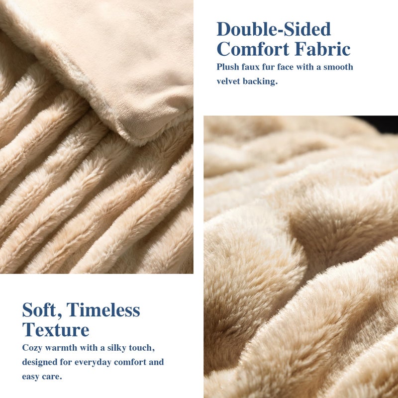blunique Ultra Soft Faux Rabbit Fur Throw Blanket, Cozy Fuzzy Blanket for Couch Bed, Plush Warm Decor Gifts, Luxury Thick Fluffy Blanket for Women & Men,50x60 inches, Tie-Dyed in Khaki - Image 3