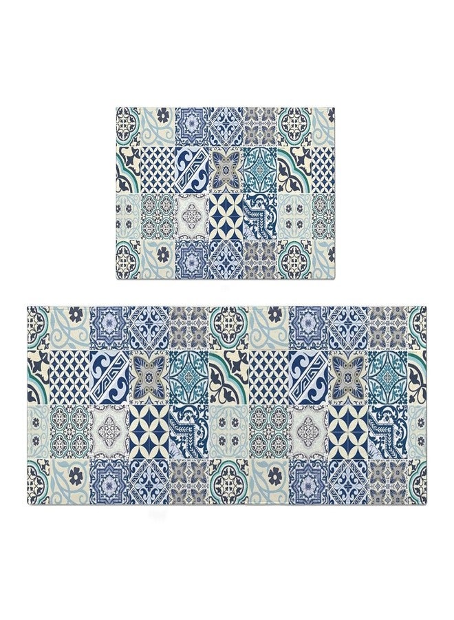 sdhinlwo Farmhouse Boho Kitchen Rugs and Mats Vintage Non Slip Washable Kitchen Mats for Floor Retro Home Door Mat Sets of 2 Decorations 17"x30"+17"x47" - Image 1