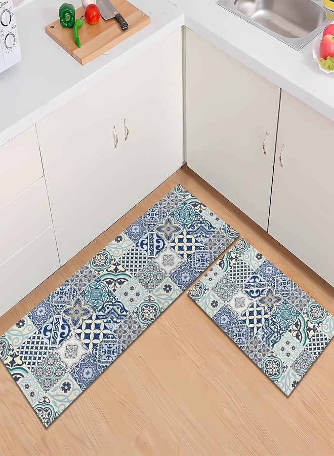 sdhinlwo Farmhouse Boho Kitchen Rugs and Mats Vintage Non Slip Washable Kitchen Mats for Floor Retro Home Door Mat Sets of 2 Decorations 17"x30"+17"x47" - Image 2