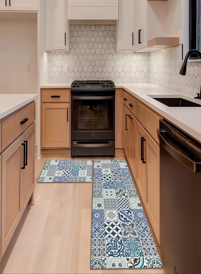sdhinlwo Farmhouse Boho Kitchen Rugs and Mats Vintage Non Slip Washable Kitchen Mats for Floor Retro Home Door Mat Sets of 2 Decorations 17"x30"+17"x47" - Image 3