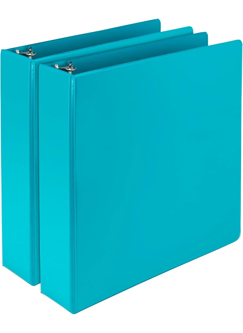 Samsill Samsill Earths Choice PlantBased Durable Fashion View Binder 3 Rings 2 Capacity 11 x 85 Turquoise 2Pack  - Image 1