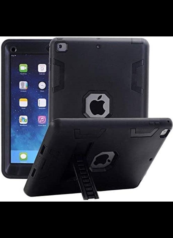 iPad 9.7 inch 2017 Case Dual layer Rugged Full-body Shock Proof Hybrid Heavy Duty Armor Defender Protective Case with Kickstand Black
