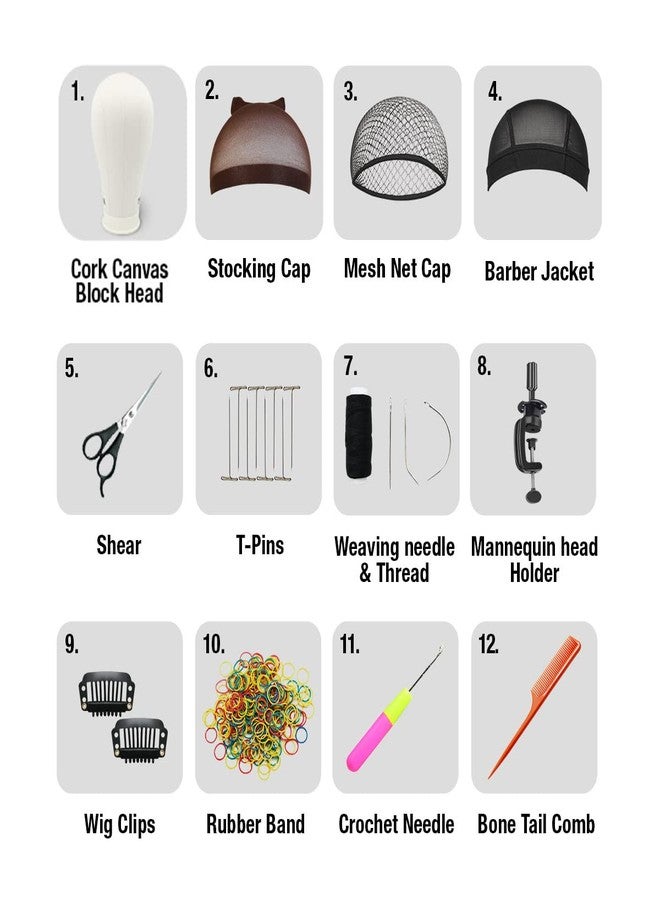 STUDIO LIMITED Polyurethane Canvas Block Head DIY Wig Making Kit (12pcs), Mannequin Head with Stand for Styling and Display (21" Set) - Image 2