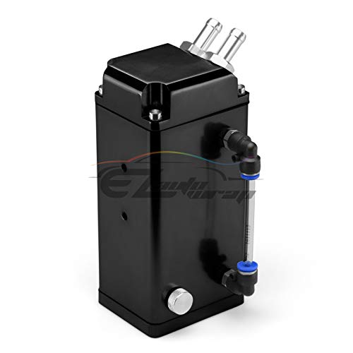 EZAUTO WRAP Black Square Aluminum Engine Oil Catch Tank Can Reservoir Breather #2 - Image 5