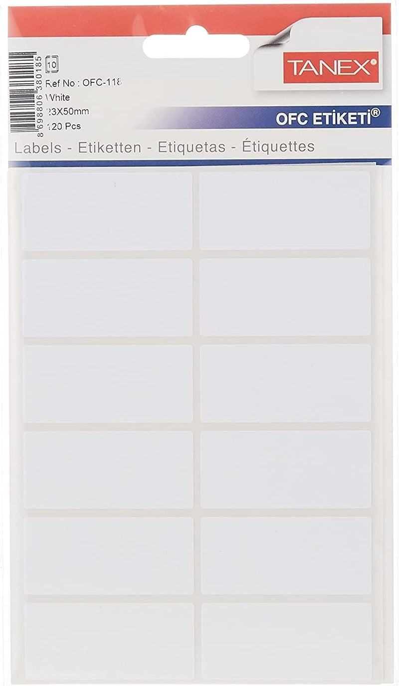 TANEX Adhesive Labels 23Mmx50Mm 12 White, Tanofc118 - Image 1