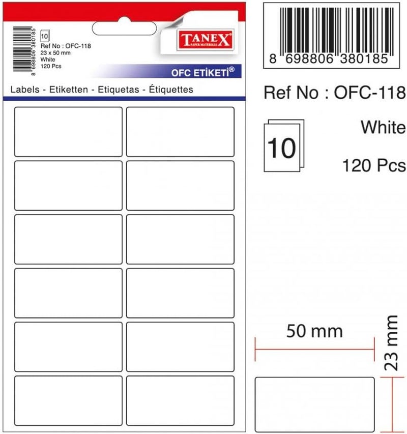 TANEX Adhesive Labels 23Mmx50Mm 12 White, Tanofc118 - Image 2