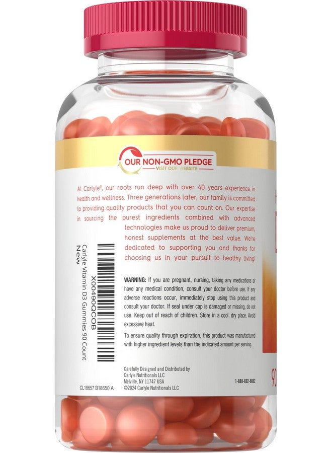 حلوى كارلايل فيتامين د3 | ٥٠٠٠ وحدة دولية | ٩٠ قطعة | حلوى بنكهة الخوخ | فعالية عالية للبالغين | مكمل غذائي نباتي، غير معدل وراثيًا، وخالي من الغلوتين - Image 3