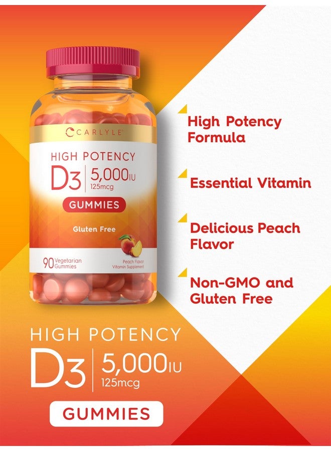 حلوى كارلايل فيتامين د3 | ٥٠٠٠ وحدة دولية | ٩٠ قطعة | حلوى بنكهة الخوخ | فعالية عالية للبالغين | مكمل غذائي نباتي، غير معدل وراثيًا، وخالي من الغلوتين - Image 4