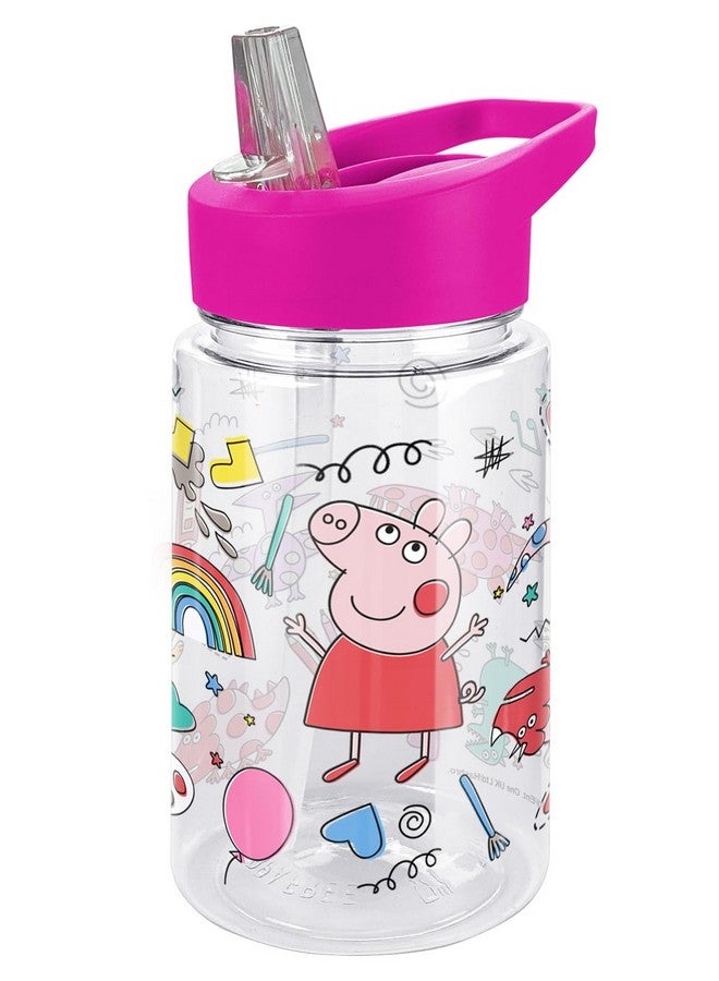 LOGOVISION Peppa Pig Kids Tritan Plastic Water Bottle with Straw Lid and Handle, Reusable Tumbler for Toddlers, Unisex for Girls and Boys, 12oz, Peppa Stuff Pattern - Image 1