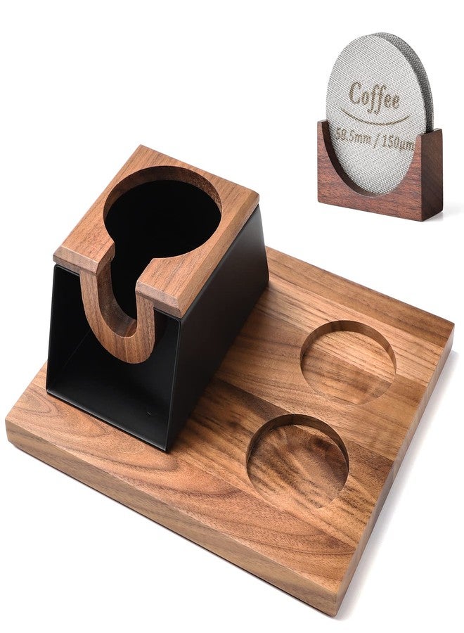 Turewin Espresso Tamper Station 58mm Wooden Espresso Tamper Holder Base Coffee Tamper Stand with 2 Coffee Puck Screen Accessories Organizer Box for 58mm Tamper and Distributor - Image 1