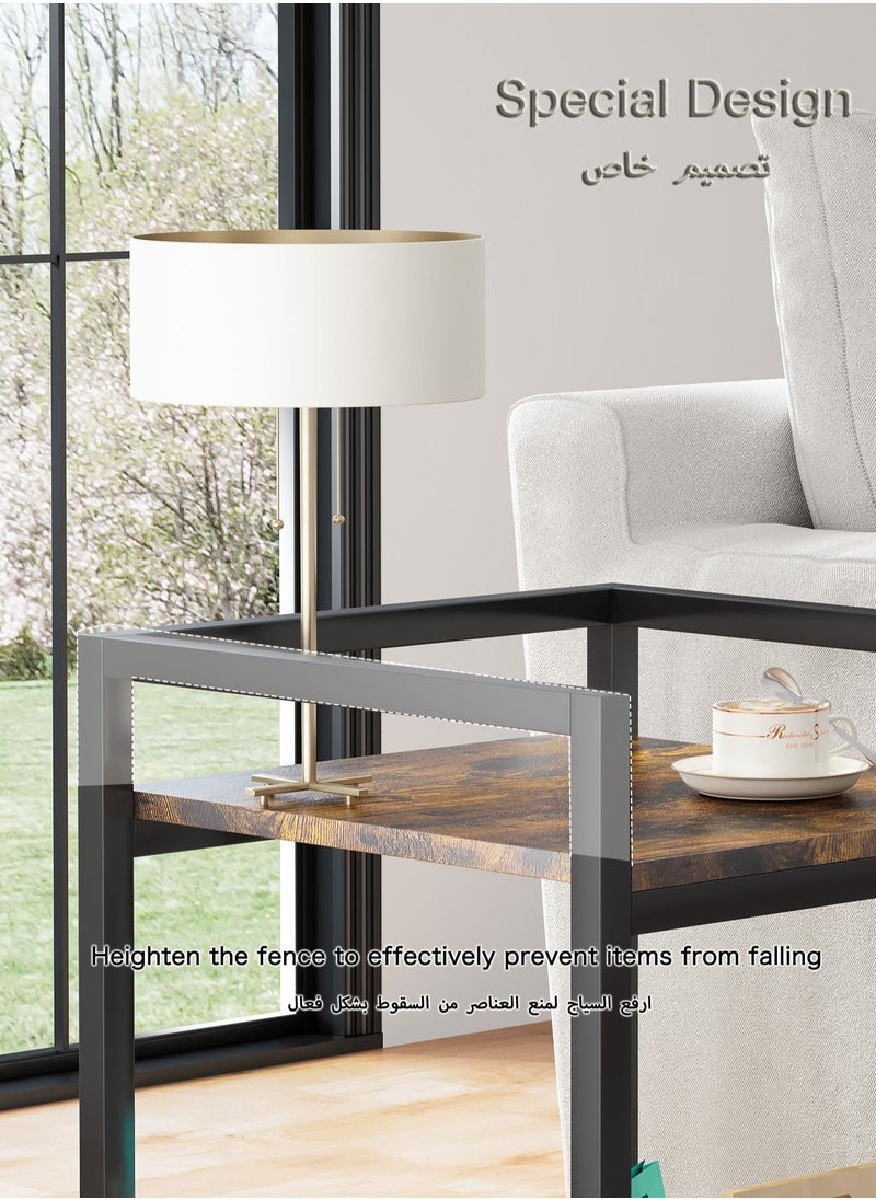 AnneFish Side Table Double Layer Small End Table Nightstand Sofa Service Table for Home Living Room and Bedroom Rustic Brown  - Image 2