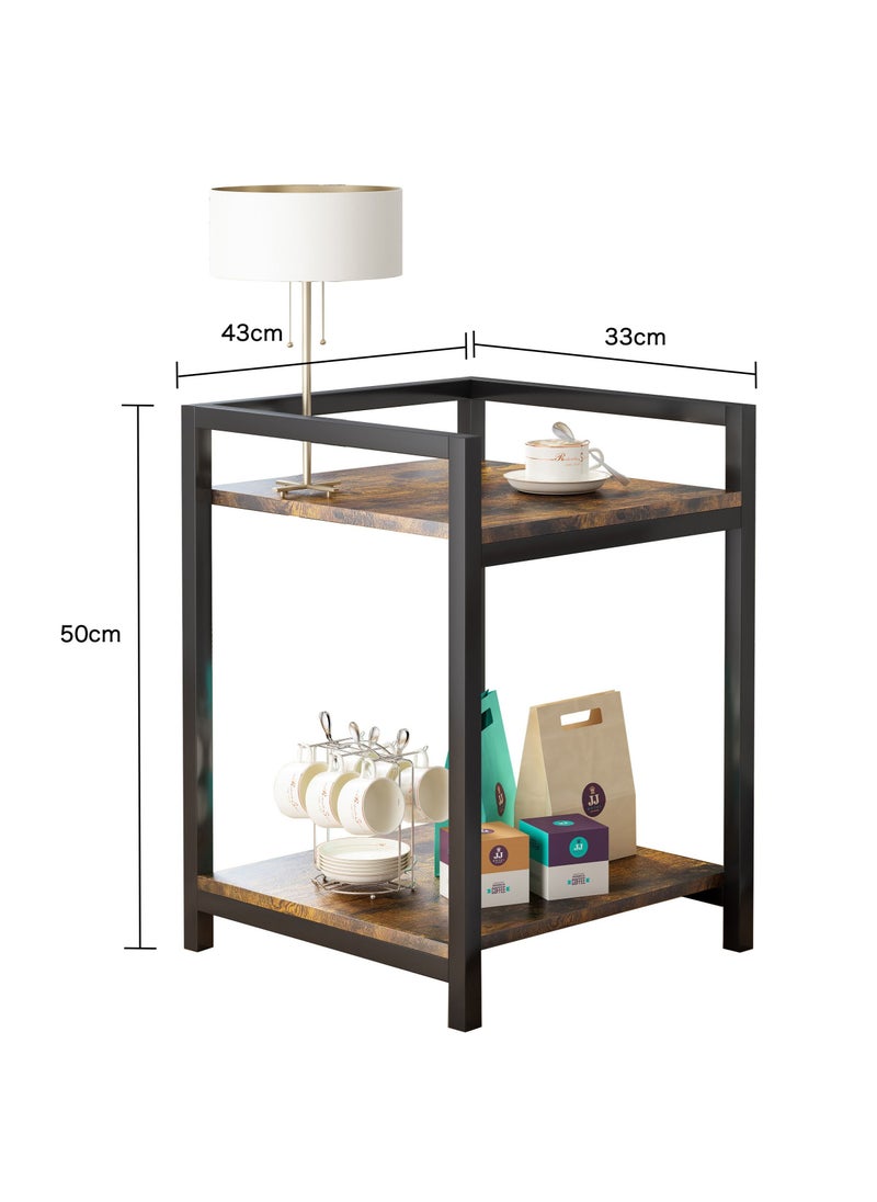 AnneFish Side Table Double Layer Small End Table Nightstand Sofa Service Table for Home Living Room and Bedroom Rustic Brown  - Image 5